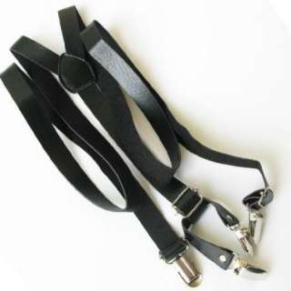 Men Black Adjustable Clip on Leather suspenders braces  