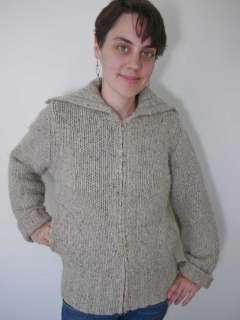 CREW Chunky Knit Wool Silk Zip Up Sweater Cardigan M  