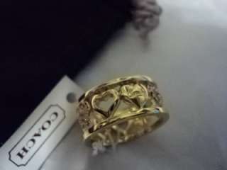 NEW coach open heart crystal band ring/gold size 7 F94940 pink/gold 