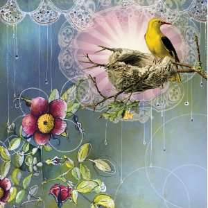  Papaya Nested Bird 14 x14in. Canvas Giclee