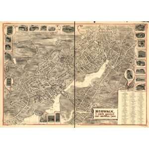  Historic Panoramic Map Norwalk, South Norwalk, and East 