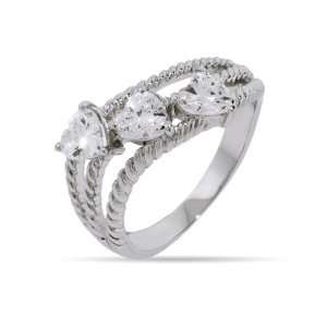  Three Heart CZ Cabled Friendship Ring Size 6 (Sizes 5 6 8 