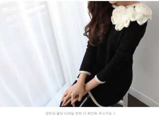 yrfashion Korean Fashion Women Pretty Rose Flower Collar Black Wool 