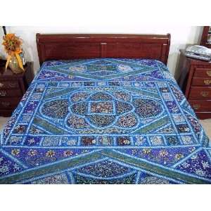  Kundan Indian Blue Bed Cover Bedding Bedspread Duvet: Home 