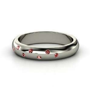    Starry Night Band, 14K White Gold Ring with Red Garnet Jewelry