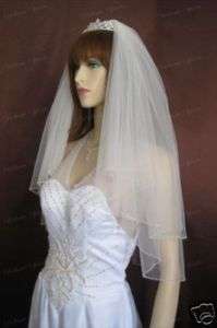 2T Ivory Pearl Bungle Beaded Elbow Bridal Wedding Veil  
