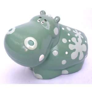  Ceramic Floral Hippopotamus Piggy Bank   Green [Toy]: Toys & Games
