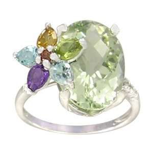    Sterling Silver Oval Shaped Green Amethyst Ring, Size 9: Jewelry