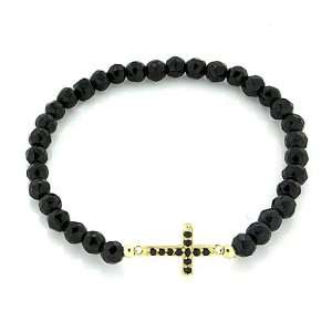    Stretchable Beaded Gold Over Silver Cross Bracelet: Jewelry