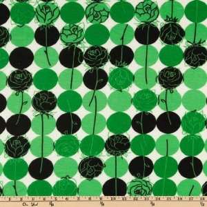 62 Wide Stretch Jersey Knit Roses & Dots Green/Black Fabric By The 