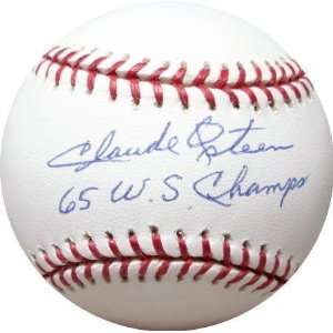  Claude Osteen Autographed Baseball Inscribed 65 WS Champs 