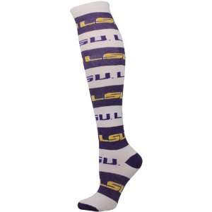   Ladies Purple White Logo Striped Rugby Knee Socks: Sports & Outdoors