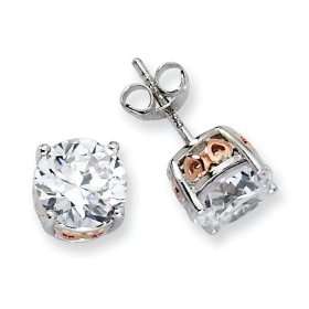  Ster Silver Rose Gold Rhodium Plated CZ Stud Earrings 