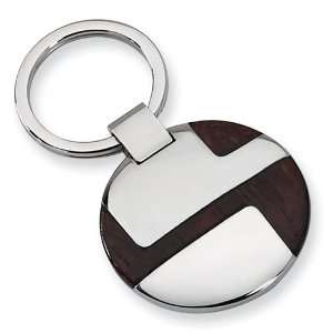  Stainless Steel Round Key Chain with Wood: Jewelry