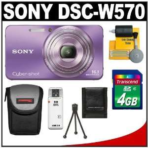 Sony Cyber Shot DSC W570 Digital Camera (Violet) with 4GB Card + Case 