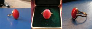 RING RED CORAL GENUINE SARDINIA 18k gold vintage 7,5 ITALY ORIGINAL 