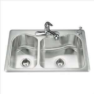 Bundle 78 Staccato Double Bowl Self Rimming Kitchen Sink Faucet Holes 