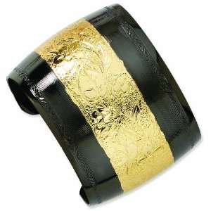  Gold Tone And Black Plated Floral Cuff Bangle: Jewelry