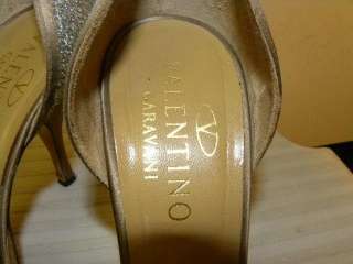 VALENTINO Silver Satin Jeweled Heels Shoes 38.5/8.5  