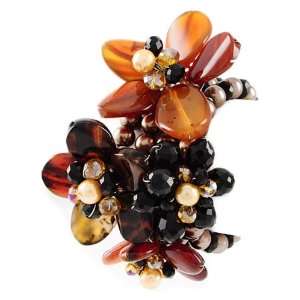  Classy Large Black and Brown Stone Flower and Faux Pearl 
