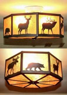   Wildlife Ceiling Light   Rustic Metal With Mica Diffuser Panels
