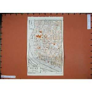  1954 Colour Map France Street Plan Vichy Allier River 