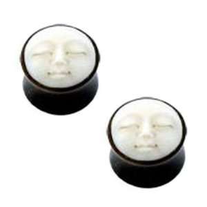 Organic Black Horn Plug with White Moon Face   Double Flare   9/16 