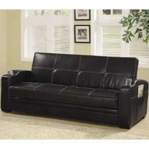  Faux Leather Sofa Bed with Storage and Cup Holders: Home 