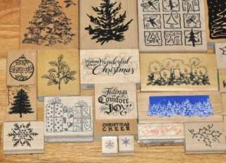   WOODEN RUBBER CHRISTMAS STAMPS TREES ORNAMENTS PRESENTS SAYINGS  