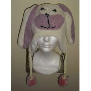  Knitted Buny Rabbit Hat with Ear Flaps and Poms: Toys 