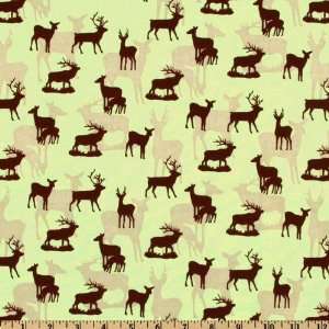  44 Wide Into the Woods Deer Light Green Fabric By The 