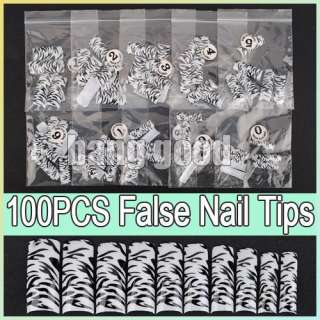 100 Zebra stripe Acrylic False French Tips Nail Art HOT  