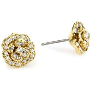    Betsey Johnson Small Gold Pave Flower Stud Earrings: Jewelry