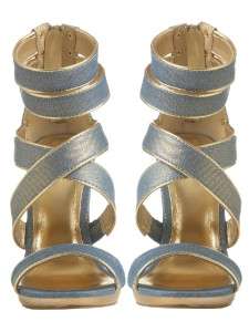 Michael Antonio Denim Gold Wrap High Heels Size 8.5 NEW  