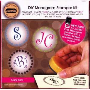 com Monogram Stamper Kit CURLZ font w/Wood Stamp, JustRite Stampers 