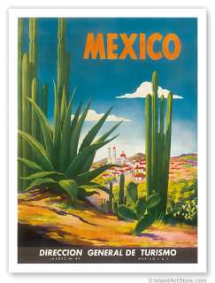 Vintage Art Travel Poster Ciudad Juarez Mexico Cactus   