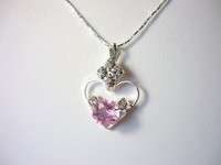 Silvertone Pink Crystal Heart Charm Necklace  