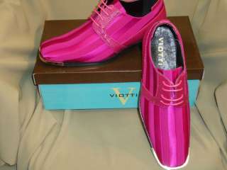   Bright Pink Fuschia Fuchsia Satin Silvertip Formal Dress Shoes  