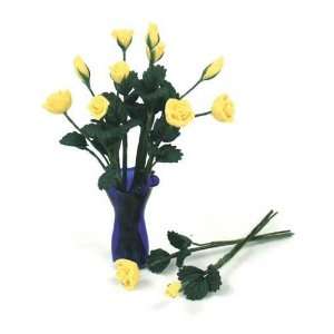   Miniature 12 Yellow Roses with Cobalt Blue Vase: Toys & Games