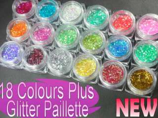 Nail Art 18 Colors Glitter Paillette Acrylic UV Nail Art Make UP New 