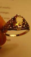 3ct Natural Citrine Art Deco Style Sterling Silver 925 Filigree Ring 
