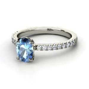  Colette Ring, Oval Blue Topaz Platinum Ring with Diamond 