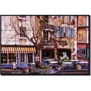 Collioure by Ginger Cook   Village Scene Tumbled Marble Mural 16 x 24 