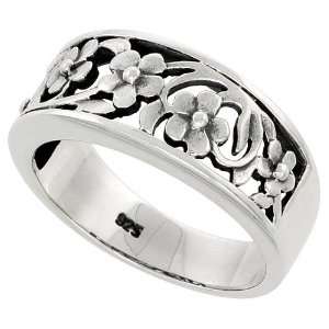Sterling Silver Flawless Quality Floral Vine Ring Band, 3/8 in. (10mm 