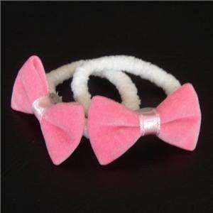 Lt Pink Velvet Ribbon Bow Elastic Hair Ties Free Ship  