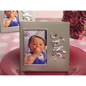  Baby Keepsake: Silver Teddy Bear frame with pink crystals 