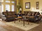 CAMILLE   OLD WORLD WOOD TRIM BROWN FABRIC SOFA COUCH SET LIVING ROOM 