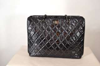CHANEL Black Patent Quilted Leather Purse  
