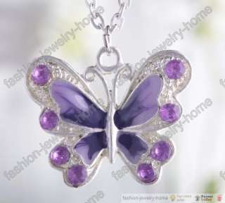 Fashion crystal butterfly necklace pendant 7 clour choose  