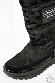 COACH Demure 12CM Signature C Nylon Puffy Black Womens Winter Boots 